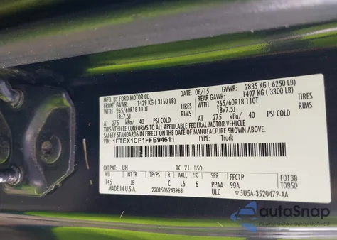 2015 Ford F-150 Xlt z USA, uszkodzony, nr VIN 1FTEX1CP1FFB94611